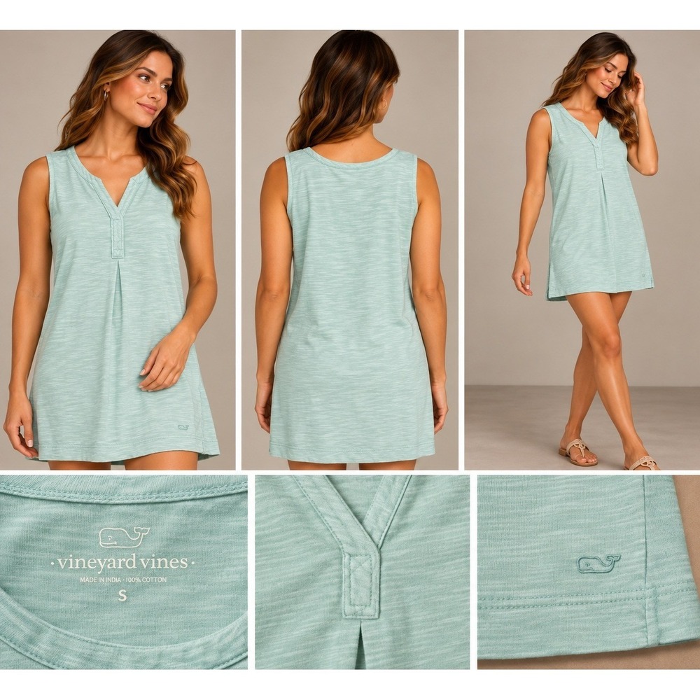 Vineyard Vines Tunic Top Women Small Aqua Blue Excellent Coastal Preppy Slub